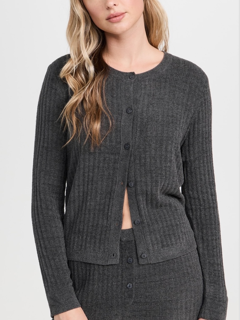 Barefoot Dreams Charcoal Ribbed Button-Front Cardigan